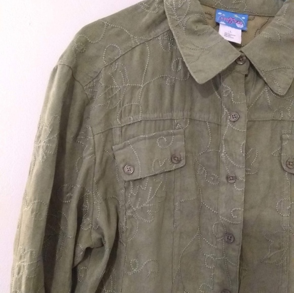 Cre8ions Vintage Faux Suede Button Front Embroidered Shirt / Shacket Size L - Picture 7 of 14